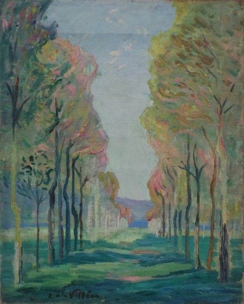 Emmanuel de la VILLÉON (1858-1944)
L’Allée des peupliers, 1896
Huile sur toile.
Signée en bas à gauche.
41 x 33 cm

Provenance :
Descendance de l’artiste.
L’œuvre est référencée dans le Catalogue Raisonné de l’artiste sous le numéro 2819.