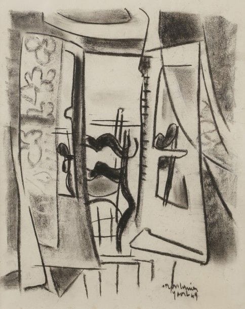 Francis MONTANIER (1895-1974)
Fenêtre ouverte, 1949
Fusain.
Signé et daté en bas à droite.
(Légères rousseurs)
31 x 24.5 cm