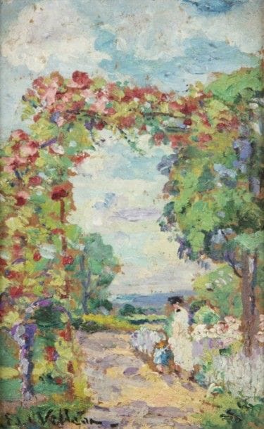 Emmanuel de la VILLÉON (1858-1944)
La Roseraie
Huile sur carton.
Signée et datée en bas à gauche.
13 x 9 cm

Bibliographie : 
Collard et Bataille, Emmanuel de La Villéon : 1858-1944, Catalogue Raisonné, Les Éditions de l’Amateur, Paris, 1981, n°3380.