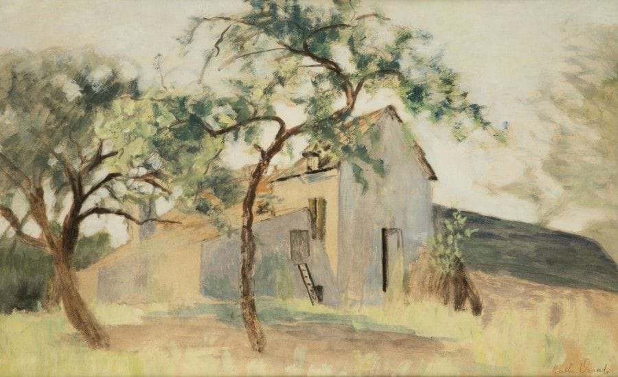 Marthe ORANT (1874-1957)
Ferme sous les arbres
Huile sur isorel.
Signée en bas à droite.
45 x 72 cm