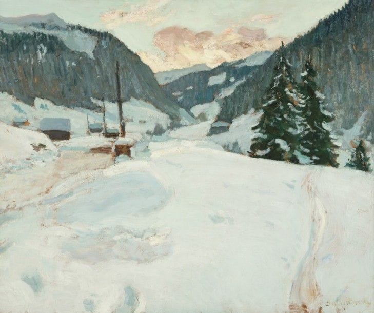 Alfred SWIEYKOWSKI (1869-1953)
Neige en Haute-Savoie
Huile sur isorel.
Signée en bas à droite.
54 x 65 cm