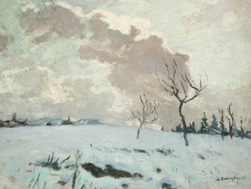 Alfred SWIEYKOWSKI (1869-1953)
Ciel de neige en Haute-Savoie
Huile sur carton.
Signée en bas à droite.
50 x 65 cm