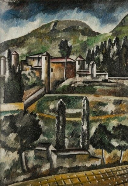 Jean du MARBORE (1896-1933)
Château sur la colline, 1927
Huile sur toile.
Signée et datée en haut à gauche.
92 x 65 cm