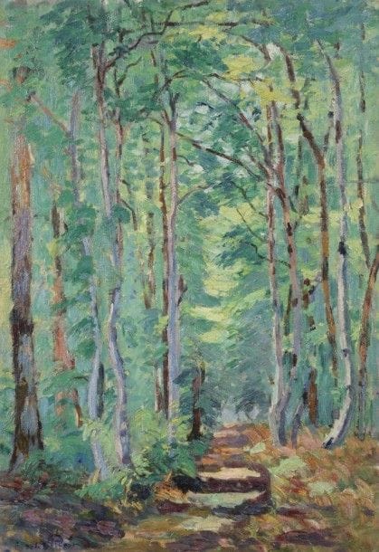 Emmanuel de la VILLÉON (1858-1944)
Sous-bois, 1901
Huile sur toile.
Signée en bas à gauche.
73 x 50 cm

Provenance : 
Descendance de l’artiste
Bibliographie : 
Collard, Emmanuel de la Villéon - Catalogue Raisonné (huiles), Éditions de l’Amateur, Paris, 1981, reproduit page 83.
L’œuvre est référencée dans le Catalogue Raisonné de l’artiste sous le numéro 2146.