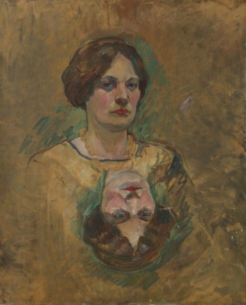 Jeanne-Marie BARBEY (1882-1960)
Double portrait
Huile sur toile.
Porte le timbre de la vente de l’atelier au dos
73 x 60 cm