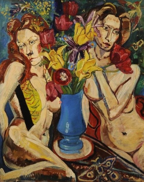 François DESNOYER (1894-1972)
Deux nus et vase de fleurs
Huile sur panneau parqueté.
Signée en bas à droite.
100 x 81 cm

Commentaire :
L’œuvre figurera au Catalogue Raisonné actuellement en préparation.
