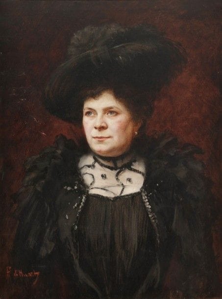 Ferdinand D’HUART (1859-1919)
Portrait de femme au chapeau
Huile sur toile.
Signée en bas à gauche. 
(Griffures)
85 x 66 cm