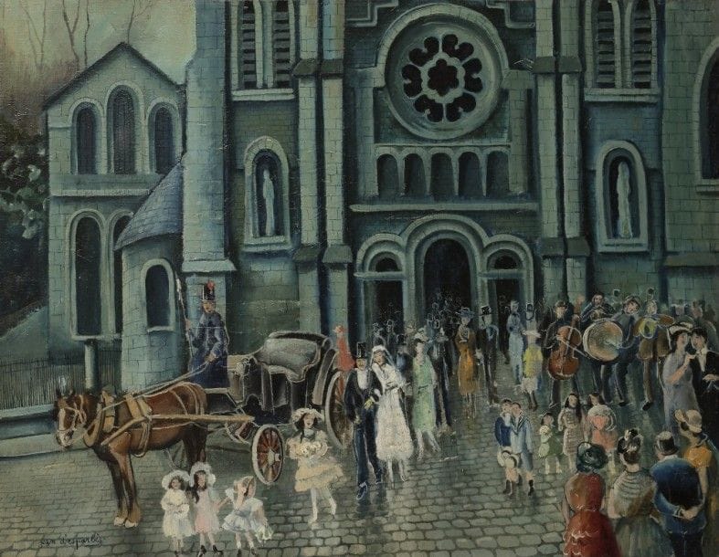 Jean D’ESPARBES (1899-1968) 
La Noce
Huile sur toile.
Signée en bas à gauche.
50 x 65 cm