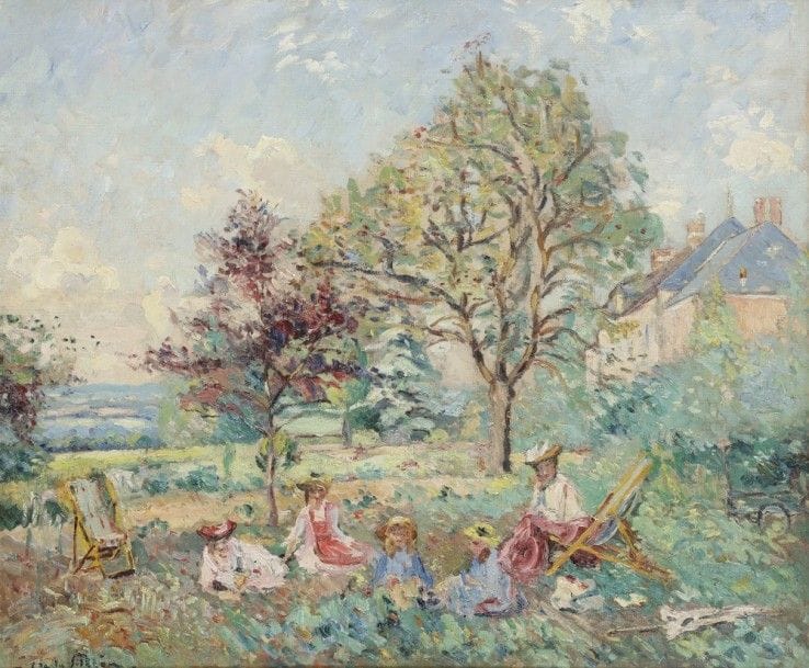 Emmanuel de la VILLÉON (1858-1944)
Nièvre, en famille à Salvar, 1910
Huile sur toile.
Signée en bas à gauche.
60 x 73 cm

Provenance : 
Descendance de l’artiste
Exposition : 
Salon des indépendants, Paris, 1980, exposition posthume
Bibliographie : 
Laurence Buffet-Challié, Emmanuel de la Villéon - sa vie, son œuvre, Éditions de l’Amateur, Paris, 1975, reproduit page 15.

L’œuvre est référencée dans le Catalogue Raisonné de l’artiste sous le numéro 1929.