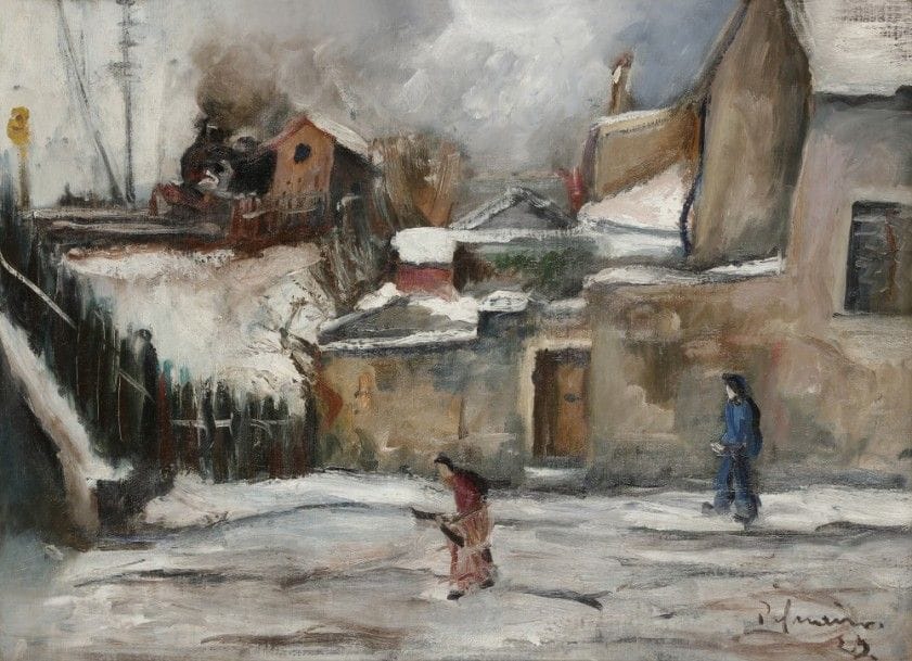 José PALMEIRO (1903-1984)
Village sous la neige, 1929
Huile sur toile.
Signée et datée en bas à droite.
54 x 73 cm