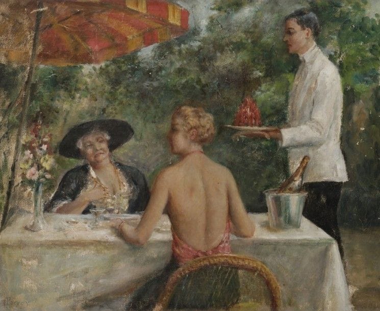 Louis PERREY (1856- ?)
Collation au jardin
Huile sur toile.
Signée en bas à gauche.
(Petits manques)
38 x 46 cm