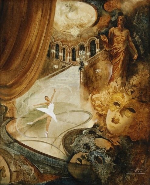 Roger SURAUD (Né en 1938)
Ballerine et masque
Huile sur toile.
Signée en bas à gauche.
73 x 60 cm

Provenance : 
Galerie Chabanian-le-Baron, Courchevel.