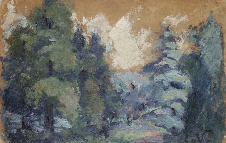 Emmanuel de la VILLÉON (1858-1944)
La Nuit
Huile sur carton.
Monogrammée en bas à droite.
Titrée au dos
9 x 13 cm

Provenance : 
Descendance de l’artiste
L’œuvre est référencée dans le Catalogue Raisonné de l’artiste sous le numéro 3154.
