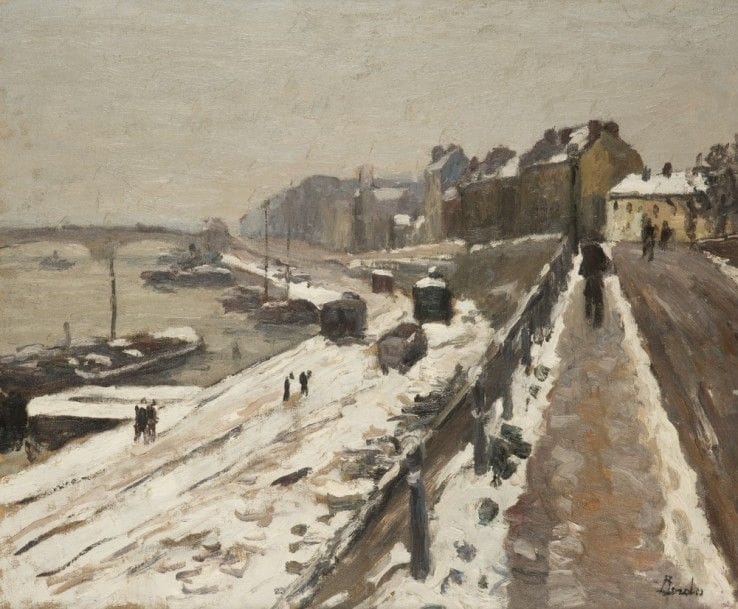 Léonard BORDES (1898-1969)
Rouen, les quais sous la neige
Huile sur toile.
Signée en bas à droite.
54 x 65 cm