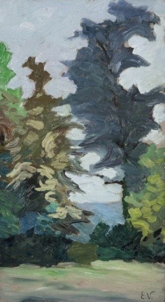 Emmanuel de la VILLÉON (1858-1944)
Falaise bretonne, vers 1888
Huile sur toile. Non signée
27 x 40 cm
Provenance :
Bordure de forêt, environ 1895
Huile sur panneau
Monogrammée en bas à droite.
40.5 x 22 cm
Provenance :
Descendance de l’artisteL’œuvre est référencée dans le Catalogue Raisonné de l’artiste sous le numéro 3482.