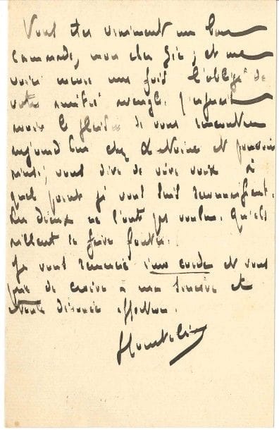 Georges COURTELINE (1858-1929).
L.A.S. à Edmond Sée ; 1 page in-8.

« Vous êtes vraiment un bon camarade, [...] et me voici encore une fois l’obligé de votre amitié aveugle »... Il voulait le voir chez Antoine pour le remercier de vive voix : « Les dieux ne l’ont pas voulu, qu’ils aillent se faire foutre ! »...