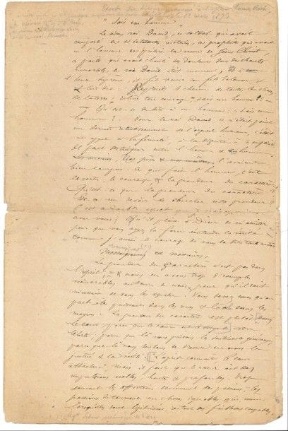 [Henri LACORDAIRE].
Manuscrit, Sois un homme, [1853] ; 5 pages et demie in-fol. (fentes aux plis).

Copie d’époque avec corrections au crayon (ayant servi pour l’impression ?) du célèbre sermon prononcé le 10 février 1853 à l’église Saint-Roch, en présence de l’archevêque de Paris et de cardinal Donnet ; la presse d’opposition salua ce sermon où elle se plut à reconnaître le plus grand acte d’opposition depuis le coup d’État du 2 décembre. Il suffit d’en citer quelques phrases : « Ce qui déshonore ces ministres, ces conquérants, ces fondateurs, c’est de poursuivre un but malgré tous les obstacles et toutes les entraves de la conscience, et de l’atteindre en dépit de toute morale et de toute justice. […] Ne baissons pas la tête. Quand l’Eglise s’est courbée, l’Eglise s’est perdue. […] aujourd’hui même, pour m’interdire la parole, il n’est besoin ni d’une armée, ni de dix légions, il suffit d’un seul soldat pour m’arrêter, mais Dieu a mis en moi de quoi résister à tous les empires ; il a mis dans mon âme, ma foi et mon indépendance de chrétien »… Ce sermon fut le dernier qu’il prononça à l’église Saint-Roch.