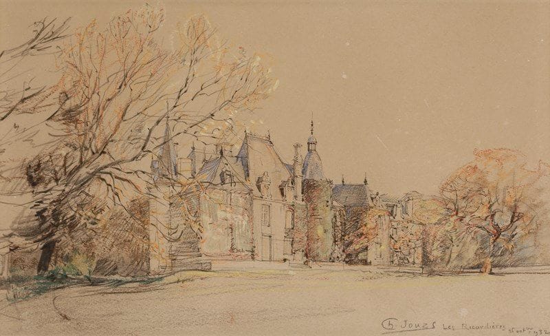 Charles JOUAS (1866-1942)
Cotinvoir, Château Les Ricordières, 1932
Dessin au crayon et aquarelle.
Signé, situé et daté en bas à droite.
17 x 25 cm