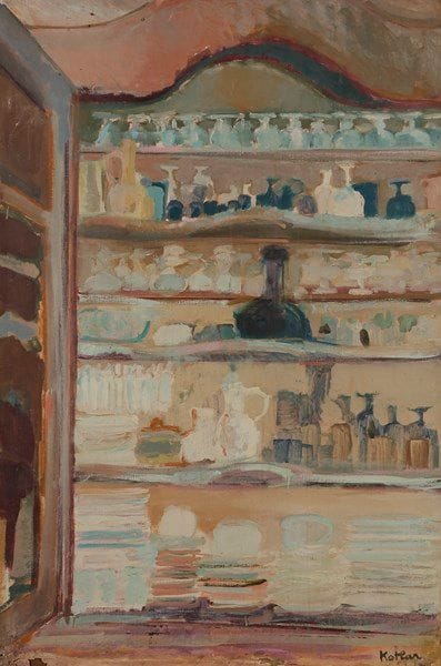 Alain KOTLAR (né en 1940)
Le Buffet, 1986
Huile sur toile.
Signée en bas à droite. 
Titrée et datée au dos.
92 x 59 cm