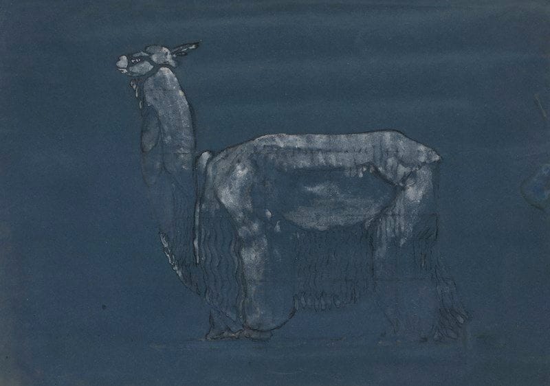 Gaston Etienne LEBOURGEOIS (1880-c.1956)
Lama
Encre et gouache sur papier bleu.
Non signée.
(Traces d’humidité)
41 x 59 cm