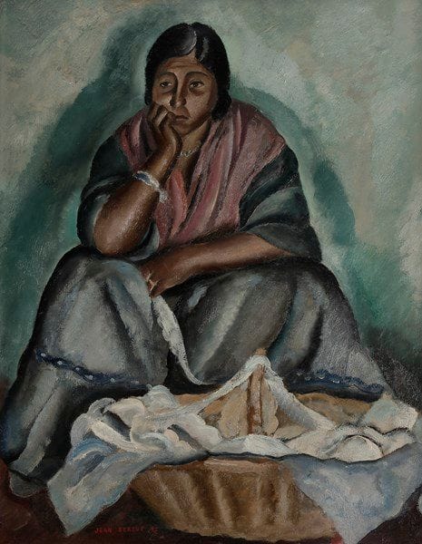 Jean BERQUE (1896-1954)
Femme au panier, 1927
Huile sur toile.
Signée et datée en bas à gauche.
81 x 65 cm