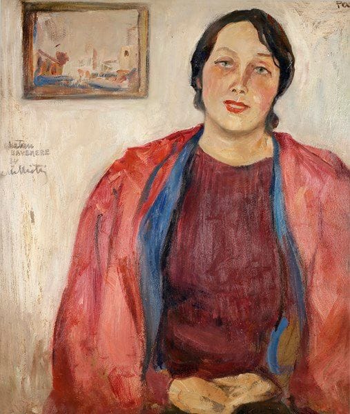 Nikolaj Dmitrievic MILIOTI (1874-1962)
Portrait de femme, 1934
Huile sur carton.
Signée, datée et annotée sur la gauche.
74 x 63 cm