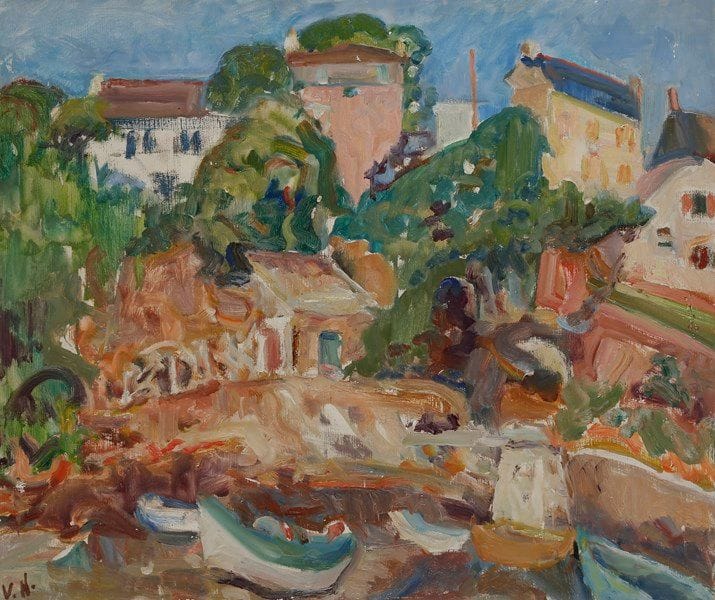 Vladimir NAIDITCH (1903-1980)
Barques en Provence
Huile sur toile.
Monogrammée en bas à gauche.
54 x 65 cm
