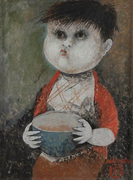 Naondo NAKAMURA [japonais] (1905-1981)
Enfant au bol
Gouache.
Signée en bas à droite.
34 x 26 cm
