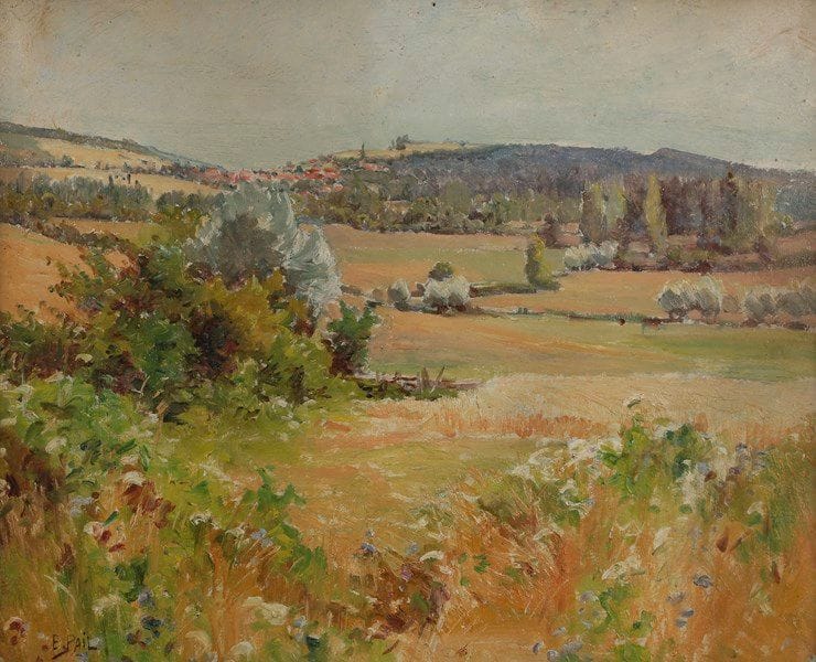 Edouard PAIL (1851-1916)
Les Champs
Huile sur carton.
Signée en bas à droite.
26 x 34.5 cm