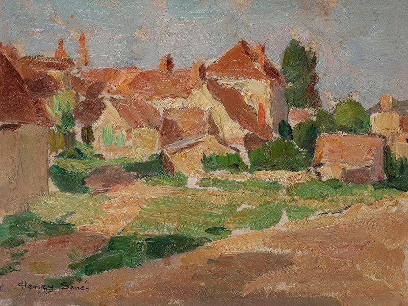 Henry SÉNÉ (1889-1961)
Campagne près de Cahors, 1940
Huile sur panneau.
Signée en bas à gauche.
Titrée et datée au dos.
13.5 x 18 cm