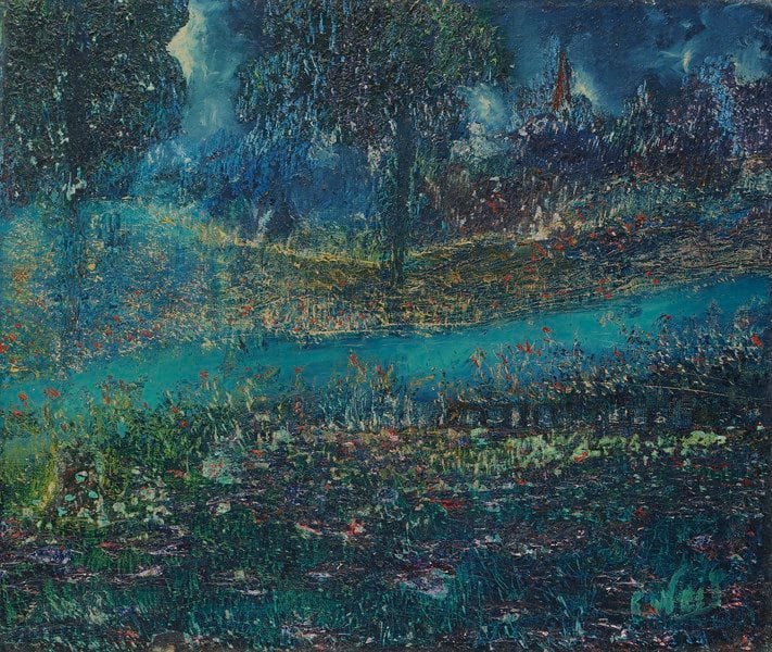 Fernand WEIL (1894-1958)
L’étang, 1957
Huile sur toile.
Signée en bas à droite. Signée et datée au dos.
46 x 55 cm