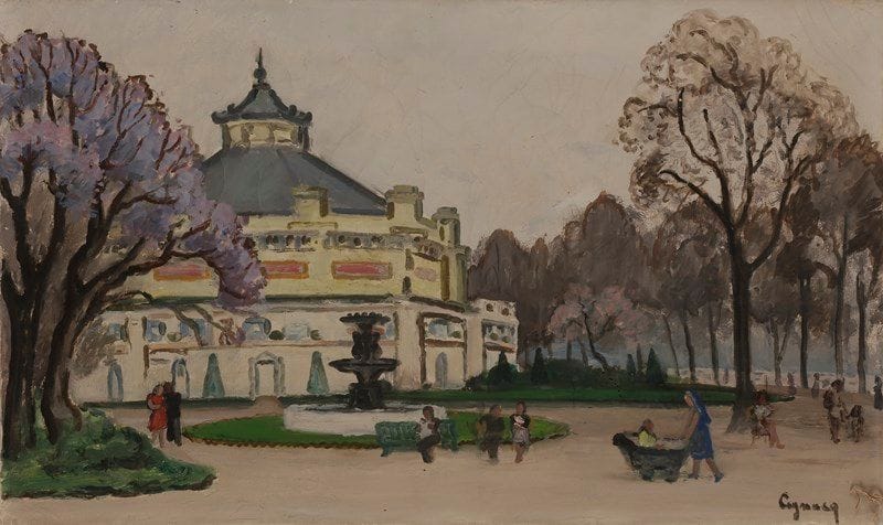 Jean COGNACQ (1909-?)
Paris, le théâtre Marigny
Huile sur toile.
Signée en bas à droite.
33 x 55 cm