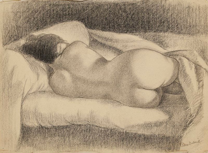 Pierre DUBREUIL (1891-1970)
Femme nue de dos
Dessin au fusain sur vergé.
Signé en bas à droite. 
(Menus accidents aux bords du feuillet).
27 x 37.5 cm