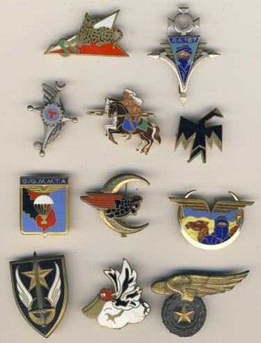11 Insignes armée de l’air dont EALA 11 / 72 N°156, EALA 6 / 72 N°247, ELO 4 / 45 N°60, SAL 203 argent
