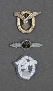 Brevet de pilote, métal et brevet tissus. Insigne de combat au front, chasseurs.
