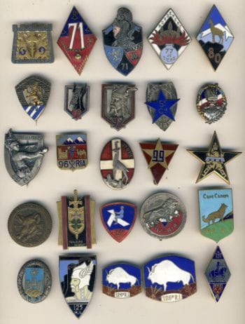 25 Insignes infanterie dont 5e Cie 1 Bon 93 RI, SES 99 RIA, 125 RI (Fraisse-Demey)
