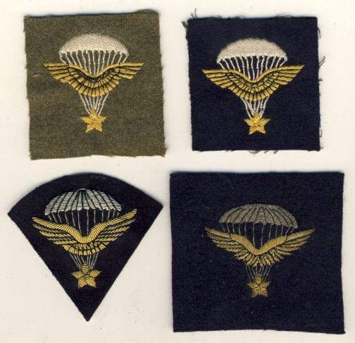 4 Brevets infanterie de l’air / 1er RCP dont 2 brodés tissu et 2 brodés cannetille