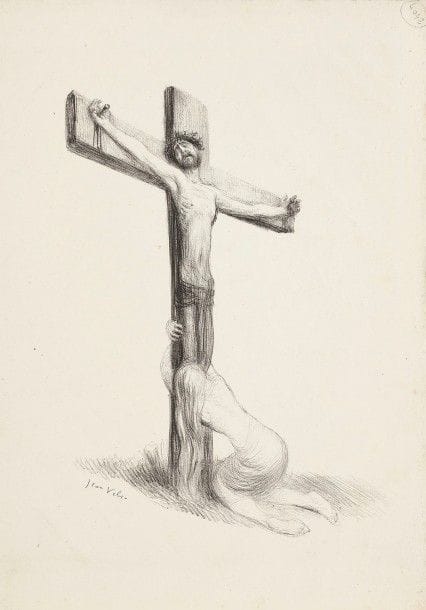 Jean Veber (1864-1928)
La Madeleine au pied de la Croix. 1898. Lithographie. 205 x 285. Veber et Lacroix 17. Très belle épreuve sur vélin crème. Toutes marges. 