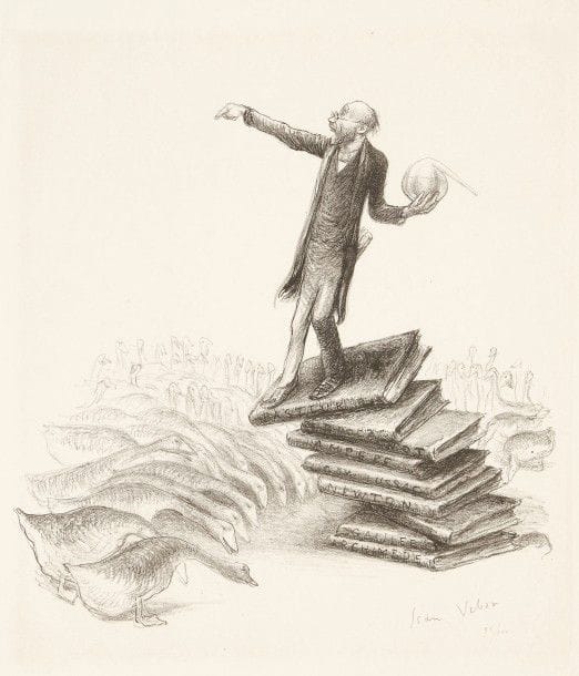 Jean Veber (1864-1928)
Le Savant. 1907. Lithographie. 225 x 230. Veber et Lacroix 103. Très belle et fraîche épreuve sur vergé, sans la remarque, signée et numérotée au crayon. Tirage à 100 épreuves. 