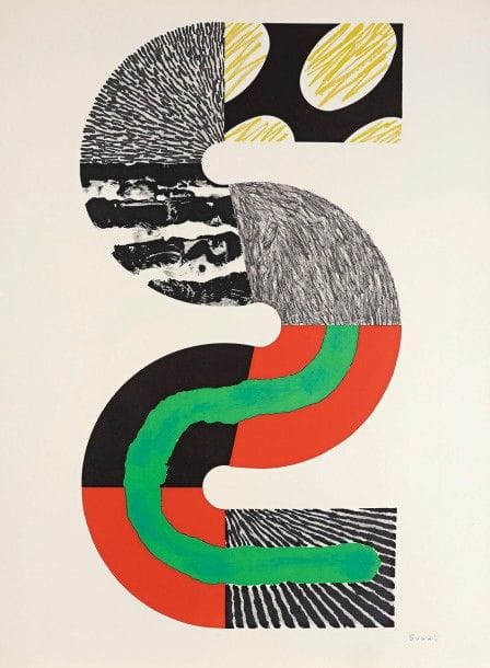 Kumi Sugaï (japonais, 1919-1996)
S 90. 1990. Lithographie. 380 x 725. Cat. Art Dune 352. Impression en couleurs. Très belle épreuve sur vélin blanc, signée au crayon. Toutes marges. Tirage définitif à 100 épreuves.