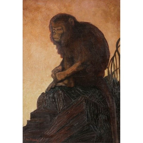 Maurice de BECQUE (1878-1928)
Babouin
Huile sur toile.
Signée M. d. BECQUE en bas à gauche, porte, à deux reprises, le cachet circulaire Maurice de BECQUE- Peintre-graveur sur le dos de la toile.
65 x 46 cm

Ce lot est présenté en collaboration avec la Maison de ventes Sadde à Dijon. 