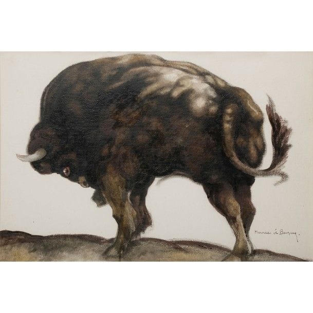 Maurice de BECQUE (1878-1928)
Bison
Aquarelle, fusain et crayon sur Arches.
Signé Maurice de BECQUE en bas à droite, porte le cachet circulaire Maurice de BECQUE- Peintre-graveur sur le dos du cadre.
A vue : 37 x 52,5 cm

Ce lot est présenté en collaboration avec la Maison de ventes Sadde à Dijon.