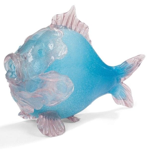 Jean SALA (1895-1976)
Poisson
Sculpture.
Épreuve en verre très finement bullé et coloré bleu dans la masse, les nageoires colorées rose modelées et collées à chaud. 
Longueur : 28,5 cm