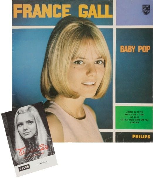FRANCE GALL
33 T «Baby Pop», Label Philips 70 326, édition France, 1966. On joint une carte postale signée.
Pochette et disque VG++