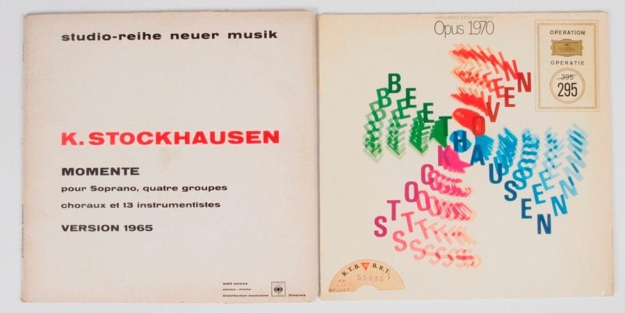 KARLHEINZ STOCKHAUSEN
Lot de deux 33 T «Opus 1970», édition U.K. 1970 et « Momente », edition Allemagne, 1965.
Pochettes et disques VG+ / VG++