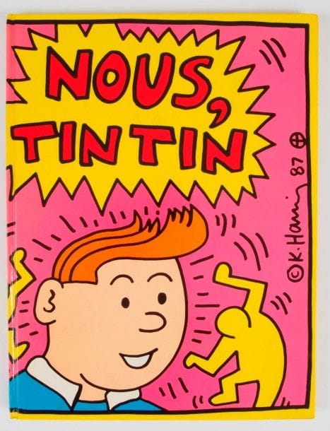 KEITH HARING
Livre «Nous, Tintin». 36 pochettes imaginaires. Éditions du Lion, Belgique, 1987.
Bon état.
