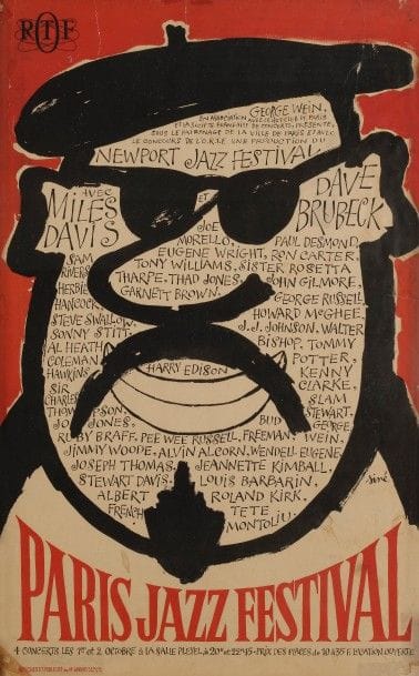 SINE
Affiche originale «PARIS JAZZ FESTIVAL», 1957. Sous cadre sur mesure en chêne massif.
Format : 60 x 38 cm
 État correct.