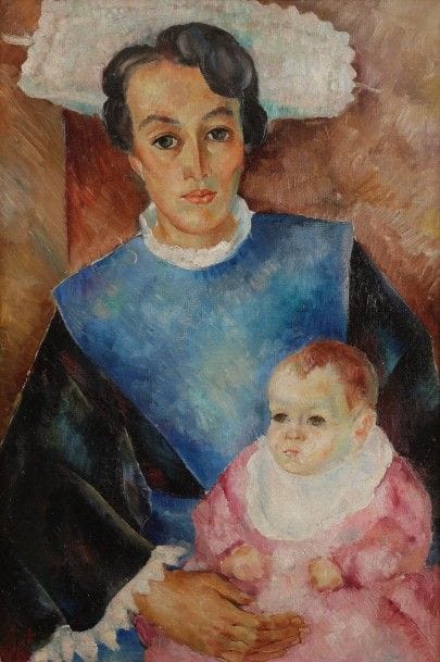 Georges ARTEMOFF (1892-1965)
Femme à l’enfant, vers 1925
Huile sur toile. 
Monogrammée en bas à gauche. 
55 x 38 cm
