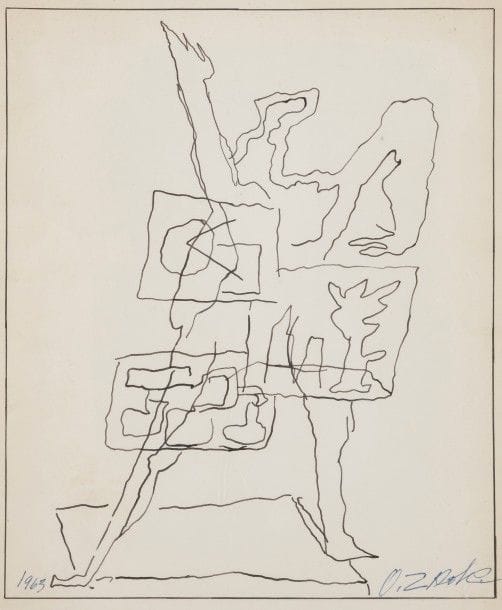 Ossip ZADKINE (1890-1967)
Personnage, 1963
Dessin à l’encre. 
Signé en bas à droite. 
Daté en bas à gauche. 
(Petite déchirure en bas de la feuille). 
32 x 23,5 cm