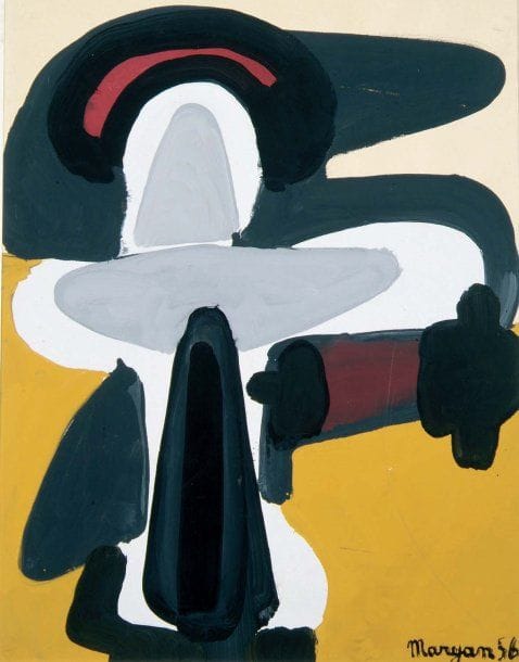 Pinchas Burstein dit Mary MARYAN (1927-1977)
Sans titre, 1956 Gouache. Signée et datée 56 en bas à droite. (Pliures) 64 x 49 cm